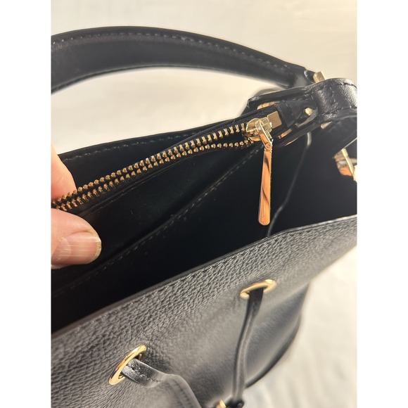Michael Kors Black Pebbled Leather Bucket Bag Drawstring Crossbody - Picture 9 of 10